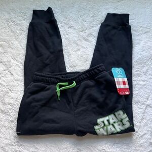 Disney 100 Star Wars Joggers Black Neon Green Logo Sweatpants Kids Small NWT